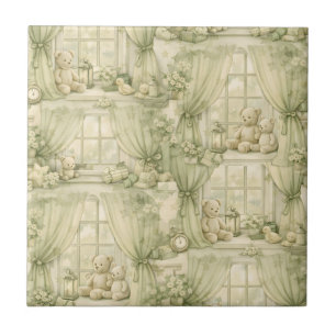 Azulejo Oso de felpa de guardería neutral beige patrón (2)