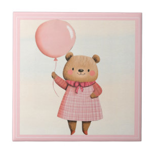 Azulejo Oso de globo rosado con conjunto revestido