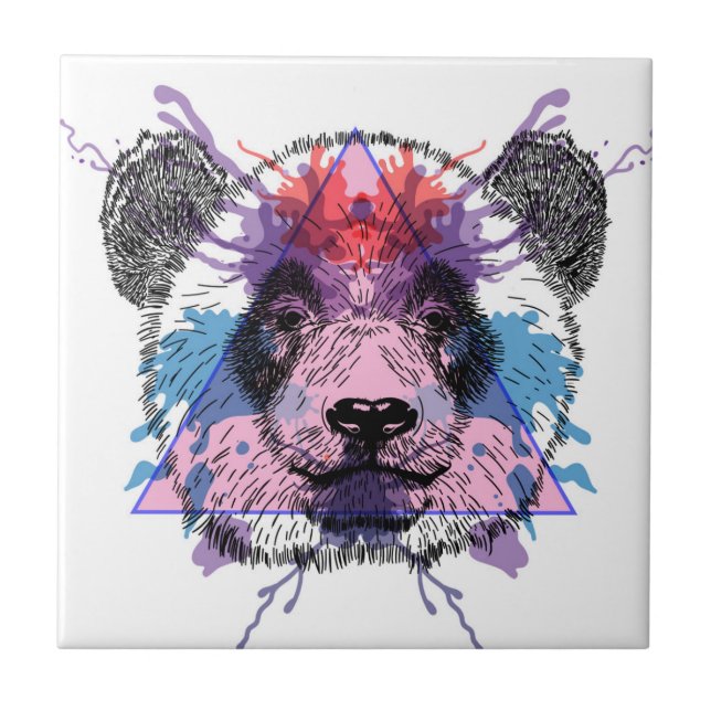 Azulejo Oso de panda geométrico (Frente)
