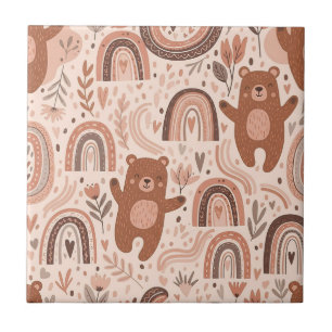 Azulejo Oso de peluche boho arcoíris marrón beige rubor