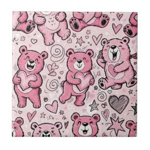 Azulejo Oso de peluche Kawaii patrón rosa
