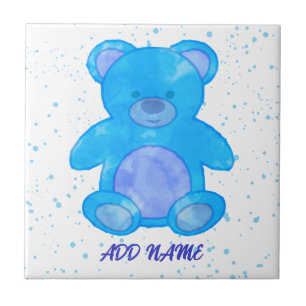 Azulejo Oso de peluche lindo texto personalizado azul