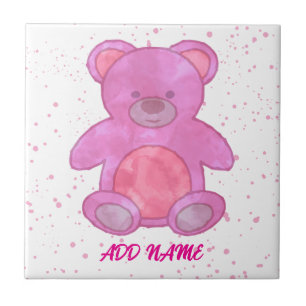 Azulejo Oso de peluche lindo texto personalizado rosa
