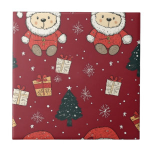 Azulejo Oso de peluche lindo y Santa en rojo (1)