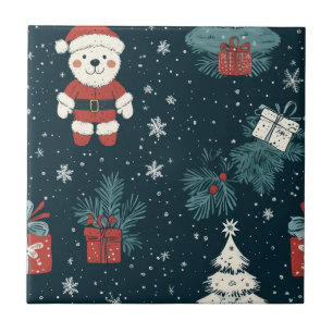 Azulejo Oso de peluche lindo y Santa en verde oscuro (1)