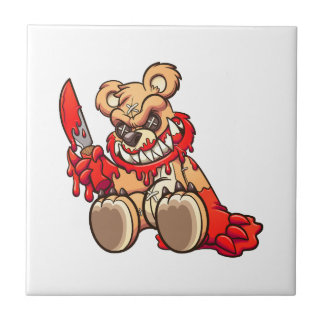 Azulejo oso de peluche malvado cubierto de sangre y sosten