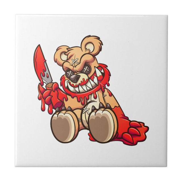 Azulejo oso de peluche malvado cubierto de sangre y sosten (Frente)