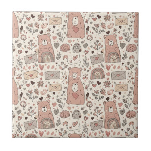 Azulejo Oso de peluche neutral arcoíris en marrón y taupe
