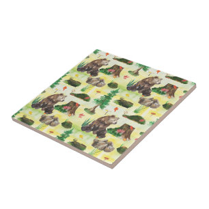 Azulejo Oso de Woodland de color agua con un cachorro de o