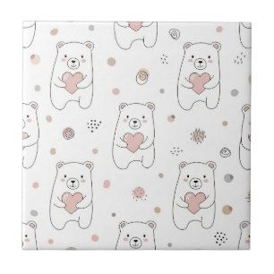 Azulejo Oso Lindo y Corazones -- Guardería Pastel (1)