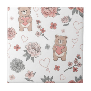 Azulejo Oso lindo y corazones -- Pastel para guardería (12