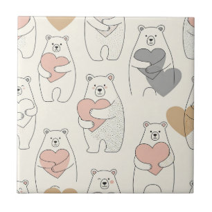 Azulejo Oso lindo y corazones -- Pastel para guardería (4)