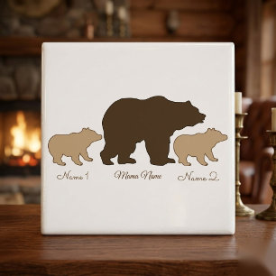 Azulejo Oso Mamá Personalizado Con 2 Nombres De Hijos Rega