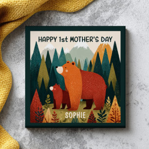 Azulejo Oso Mamá y Cachorro Paisaje Natural 1er Día de la