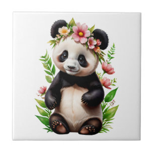 Azulejo Oso Panda Transparente Con Flores