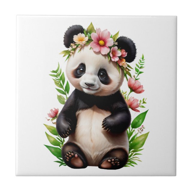 Azulejo Oso Panda Transparente Con Flores (Frente)