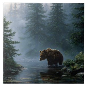 Azulejo Oso Pardo Bosque Brumoso