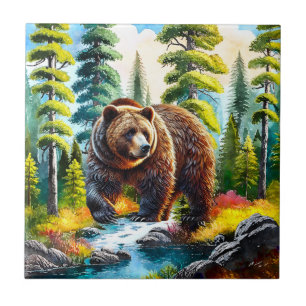 Azulejo Oso pardo del bosque lindo