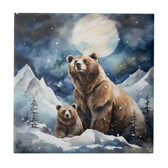 Azulejo Oso Pardo y Bebé (Frente)