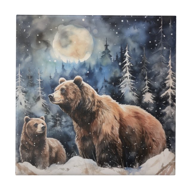 Azulejo Oso Pardo y Bebé (Frente)