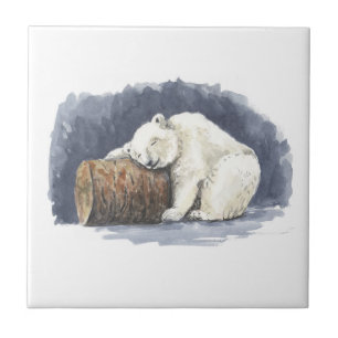 Azulejo Oso polar durmiente, arte acuarela