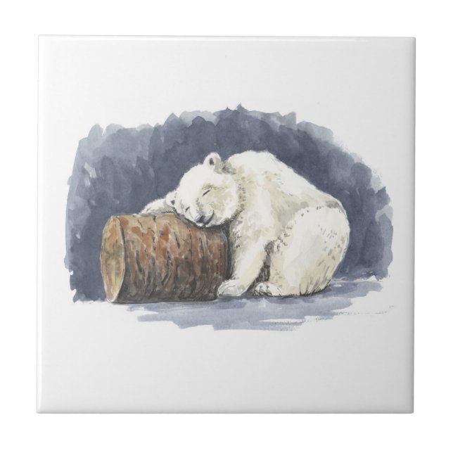 Azulejo Oso polar durmiente, arte acuarela (Frente)