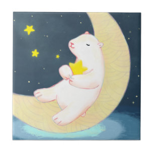 Azulejo Oso Polar, la luna y las estrellas
