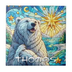 Azulejo Oso Polar Vidrio Teñido Falso Personalizado
