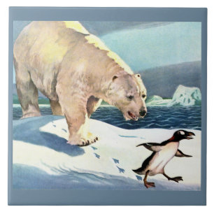 Azulejo Oso polar y pingüino de los años 1940
