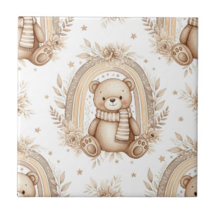 Azulejo Oso Teddy Boho Arcoíris Floral Neutral