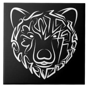 Azulejo Oso tribal blanco y negro