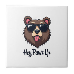 Azulejo Oso Vintage Hey Paws Up con Gafas de Sol Perro Div