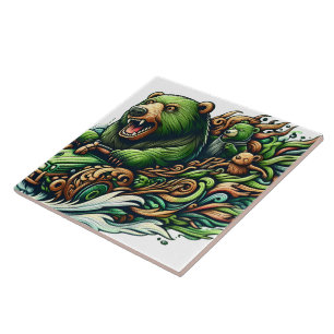 Azulejo Osos animados montando un auto verde