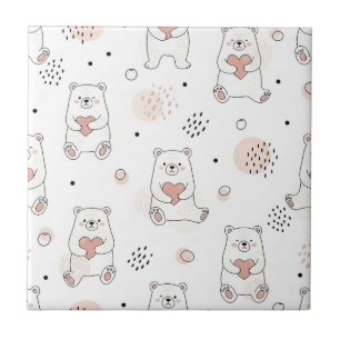 Azulejo Osos polares blancos lindos con corazones rosados