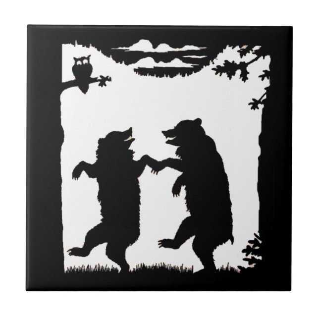 Azulejo Osos Vintage Dancing Bears Black Silhouette Treys  (Frente)