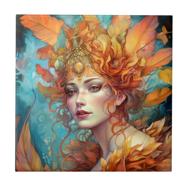 Azulejo Otoño Caída Reina Diosa Fantasía Arte (Frente)