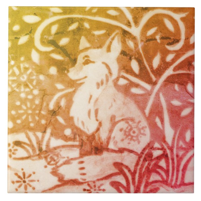 Azulejo Otoño Fox Snow Gold Copper Winter Woodland (Frente)