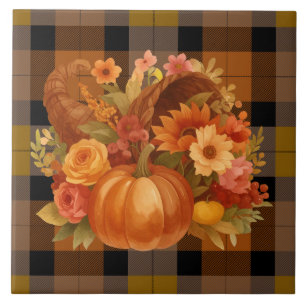 Azulejo Otoño Harvest Cornucopia en Plaid