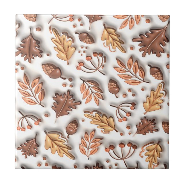 Azulejo Otoño Hojas Infladas Acorn Gráfico 3D (Frente)