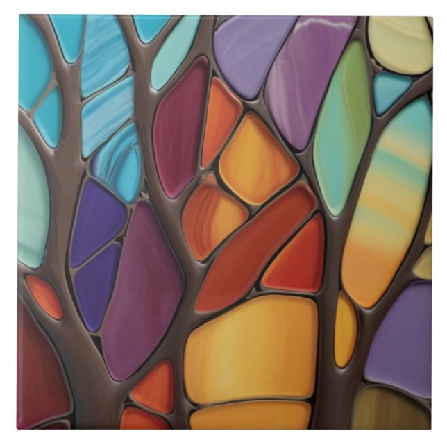 Azulejo Otoño - Mosaico de cristal fino Resumen de arte (Frente)