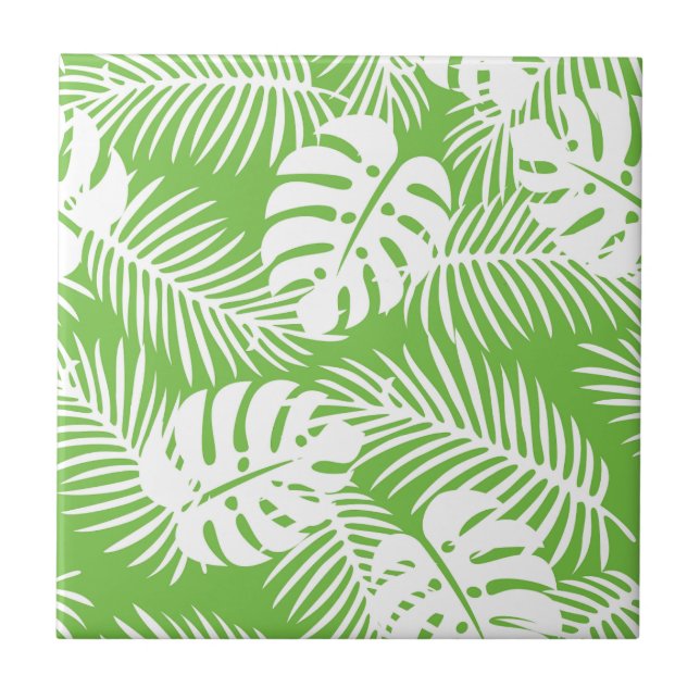 Azulejo Otoño tropical, patrones de hojas de verano (Frente)