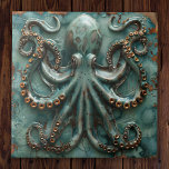 Azulejo Otopus de cobre Verde azulado<br><div class="desc">Sumérjase en el encanto marítimo con nuestra cautivadora tela cerámica Verde azulada de cobre octopus. Esta baldosa, elaborada con detalles intrincados, presenta un impresionante pulpo de cobre en un entorno de serenos tonos verde azulados que evocan las profundidades del océano. Perfecto para añadir un toque de elegancia náutica a tu...</div>