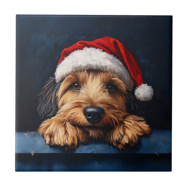 Azulejo Otterhound En Un Sombrero Santa (Frente)