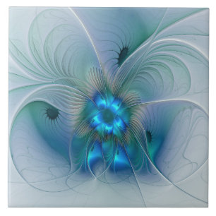 Azulejo Ovaciones de pie, fractal azul turquesa abstracto