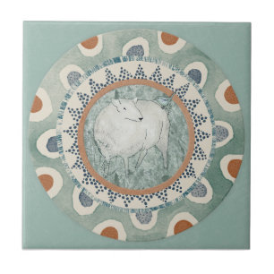 Azulejo Oveja y pájaro caprichosos Menta Azul Terracota Aq