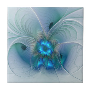 Azulejo Ovejas en pie, abstracto fractal turquesa azul