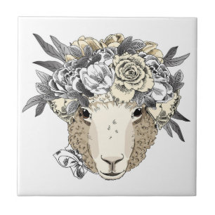 Azulejo Ovejas florales del halo