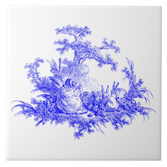Azulejo Ovejas y Conejos Pastorales Azules y Blancos (Frente)