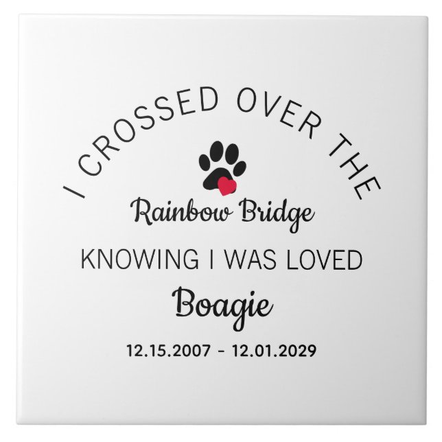 Azulejo Over The Rainbow Bridge Custom White Pet Memorial (Frente)