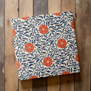 Azulejo Owen Jones Red Naranja Black Floral Pattern Vintag